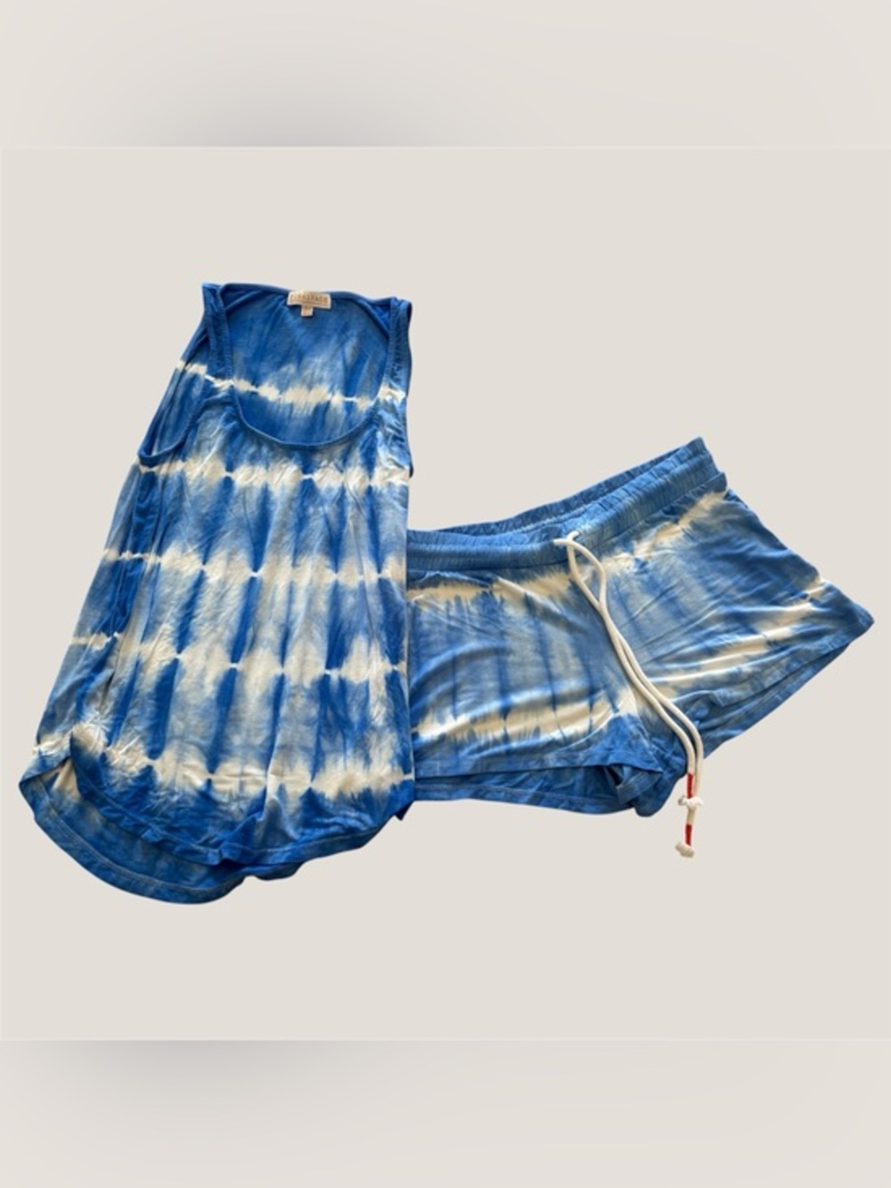 PJ Salvage Tie Dye Lounge Set Tank Shorts Blue White Soft Cozy Sleepwear small